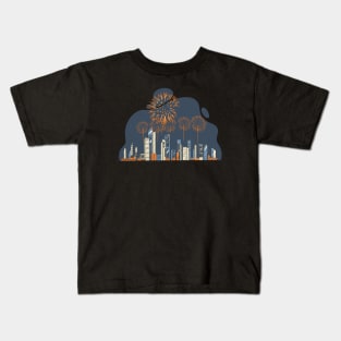 Fireworks Over City Skyline Firework Kids T-Shirt